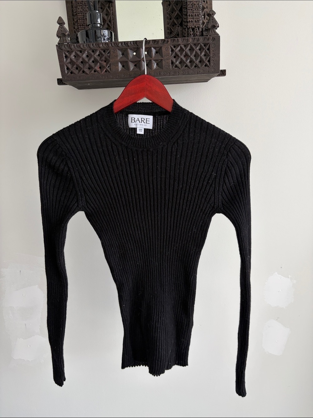 BARE knitwear Women's Black Ribbed Crewneck Sweater